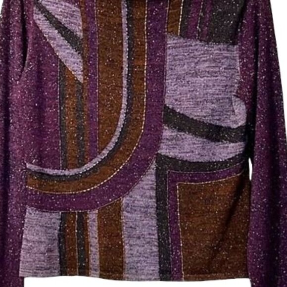 Gorgeous Ruby Cho Beaded Purple Silk Abstract Print Long Sleeve Top - Picture 3 of 9